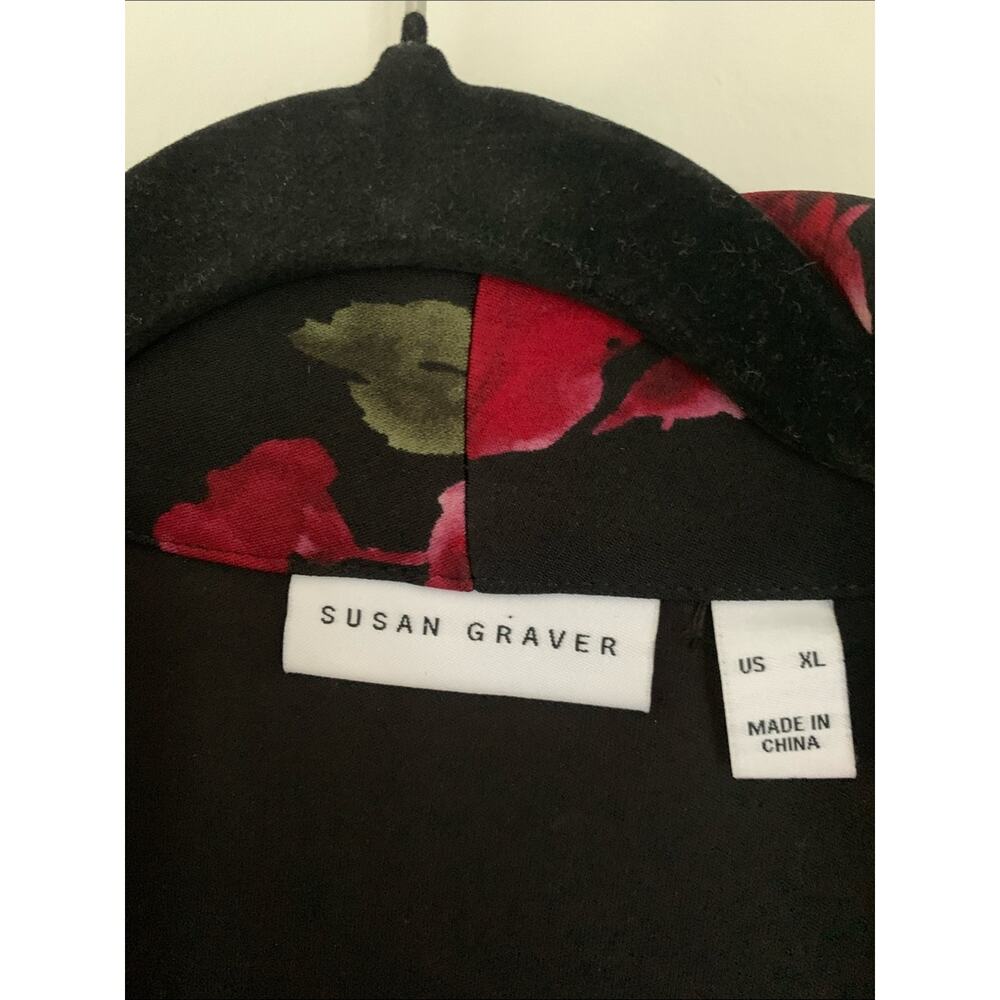 Susan Graver Floral Single-Button Blazer - Black with Red Rose Print - Picture 5 of 7
